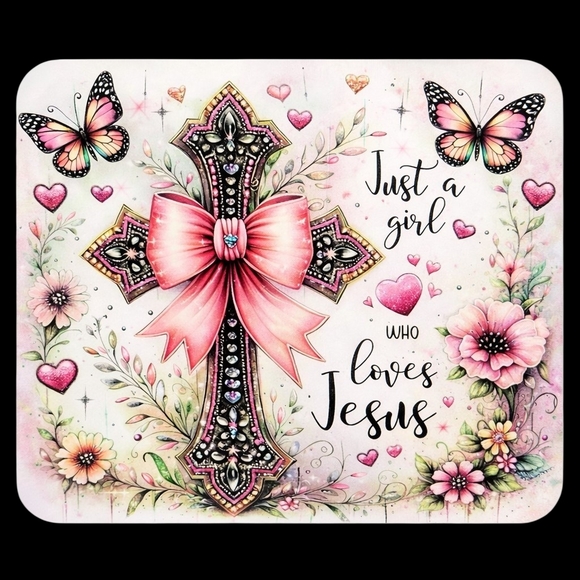 Just a Girl Who Loves Jesus  Hand Crafted Mouse Pad and Coasters Set - NWT - Picture 2 of 4